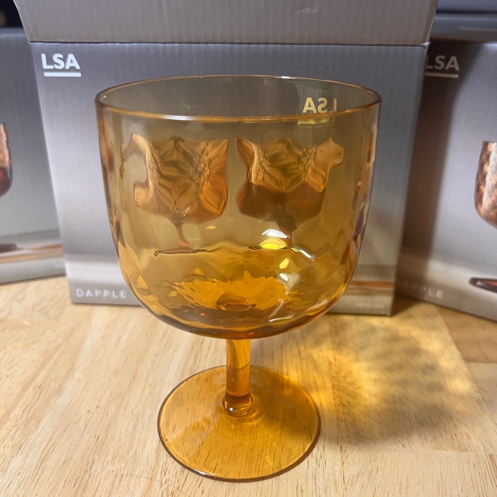 LSA Dapple Wine Glass In Sun Amber 325 Ml Set Of 2 Glasses BNIB